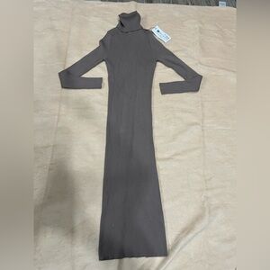 Elegant Brown Turtleneck Maxi Dress